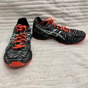 ASICS Black/Teal/Orange Gel DuoMax Athletic Sneakers Shoes - Zebra Print Size 7